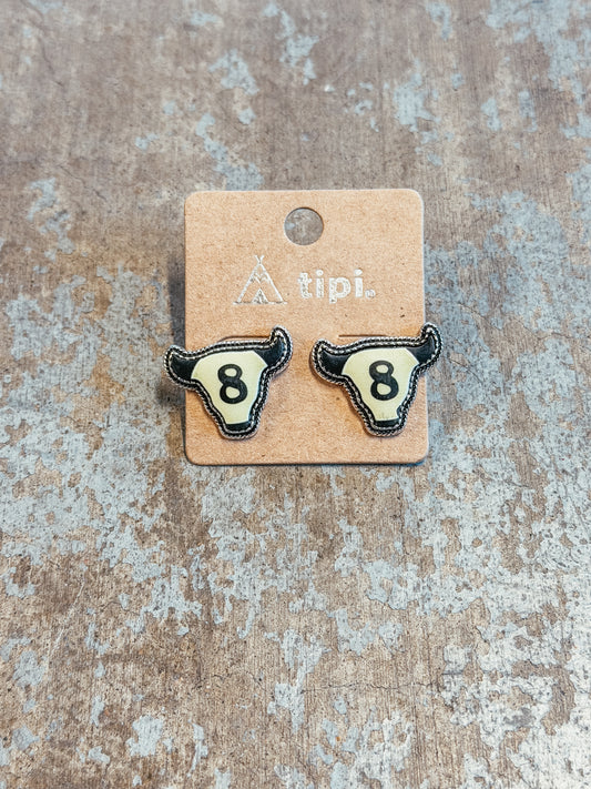 8 Ball Longhorn Ring & Stud Earring Set – Western Lucky 8 Matching Set