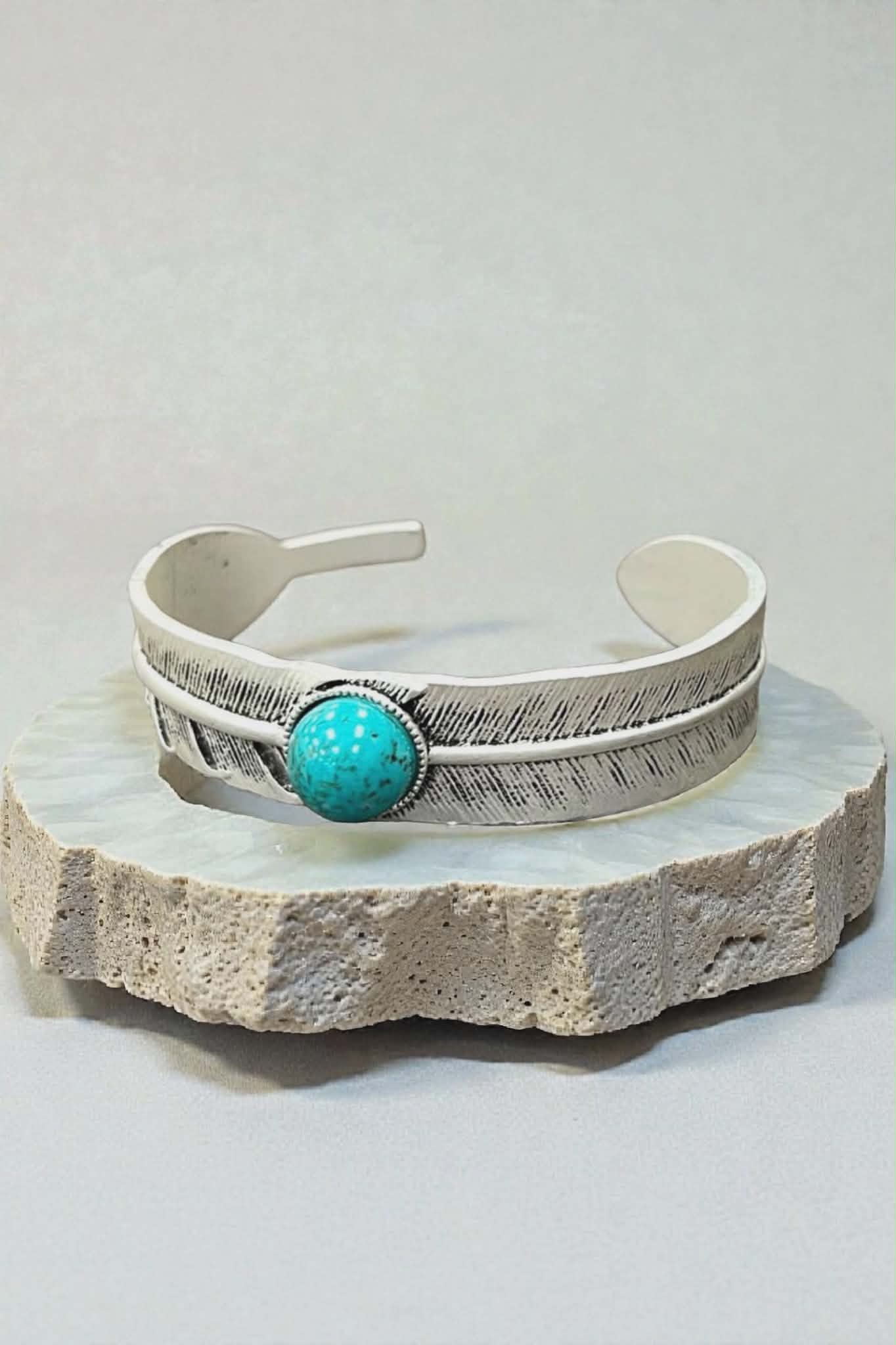 Feather Faux Turquoise Cuff Bracelet