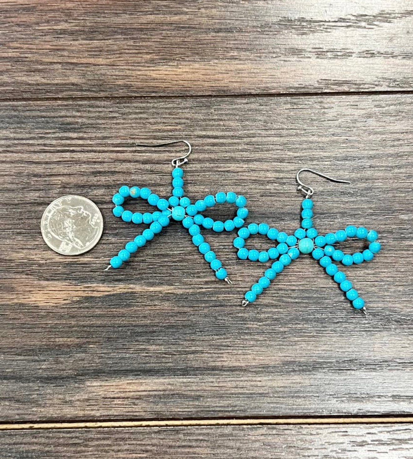 Faux 4mm Turquoise Bow Earrings