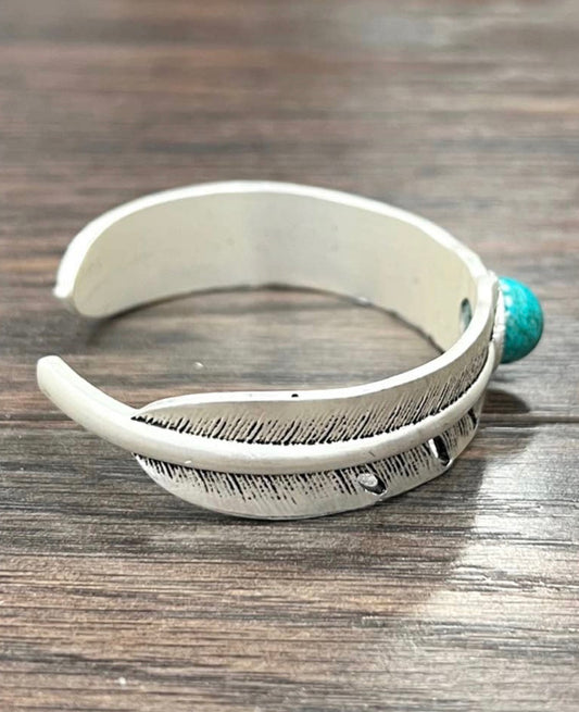 Feather Faux Turquoise Cuff Bracelet