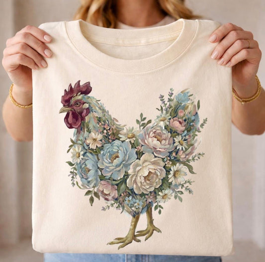 Floral Chicken Shirt – Graphic Tee, Long Sleeve & Crewneck.
