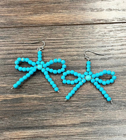 Faux 4mm Turquoise Bow Earrings