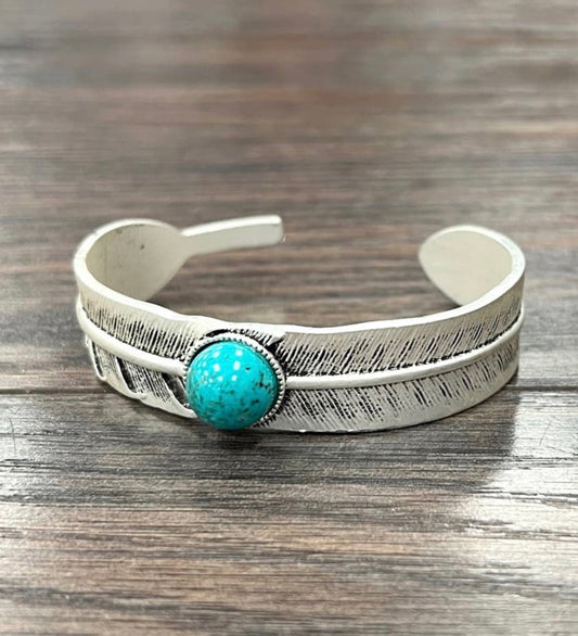 Feather Faux Turquoise Cuff Bracelet