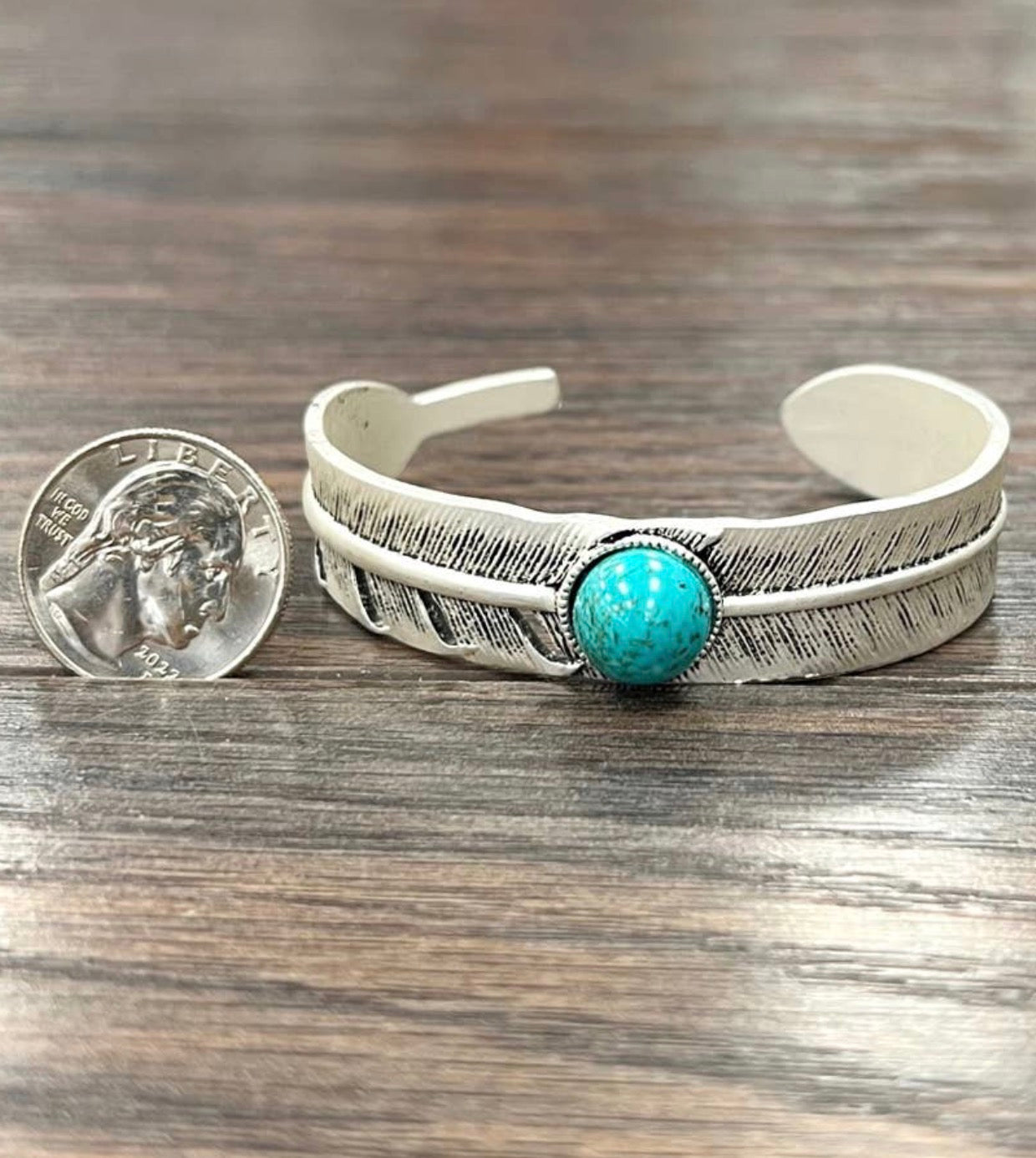 Feather Faux Turquoise Cuff Bracelet