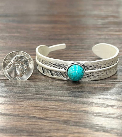 Feather Faux Turquoise Cuff Bracelet