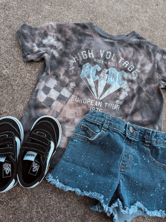 Upcycled By Katie: AC/DC High Voltage Tee – Hand-Bleached One-of-a-Kind (Kids S 6/6X) Shirt – Graphic Tee