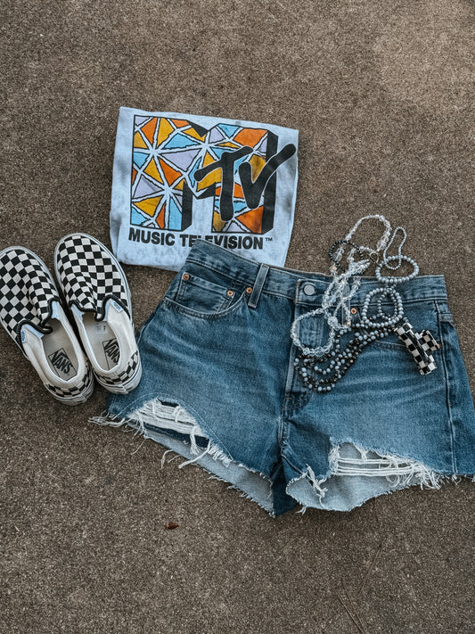 Upcycled By Katie: MTV Music Television Tee – Hand-Bleached One-of-a-Kind (2XL) Shirt