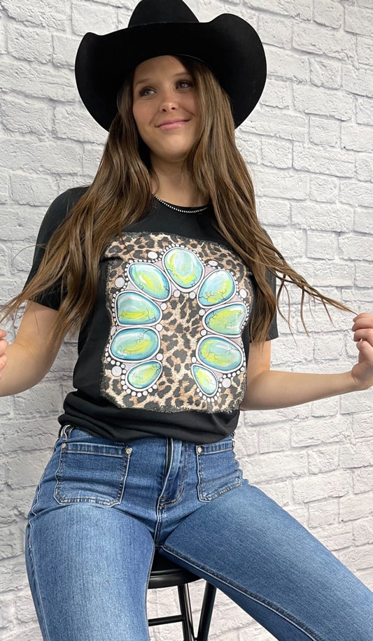 Bella Canvas Turquoise Leopard Horseshoe Graphic Tee