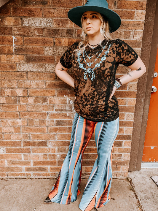 Bleached Leopard Turquoise Necklace Graphic Tee on Bella + Canvas Black Tri-Blend Shirt